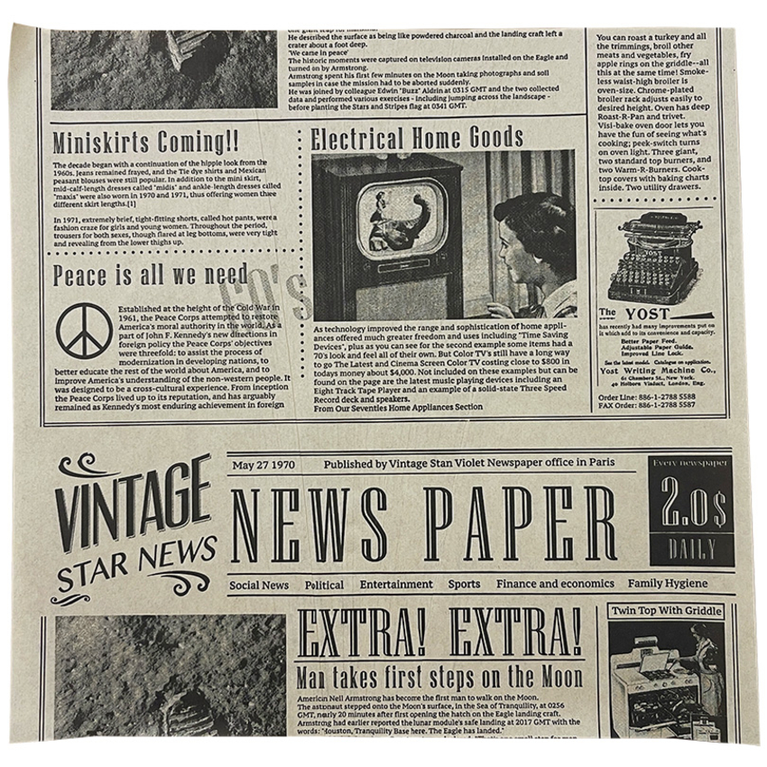 Бумага упаковочная "Газета" желтая (рулон 100 листов 30,5х30,5 см)