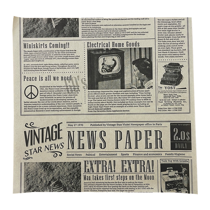 Бумага упаковочная "Газета" желтая (10 листов 30,5х30,5 см)