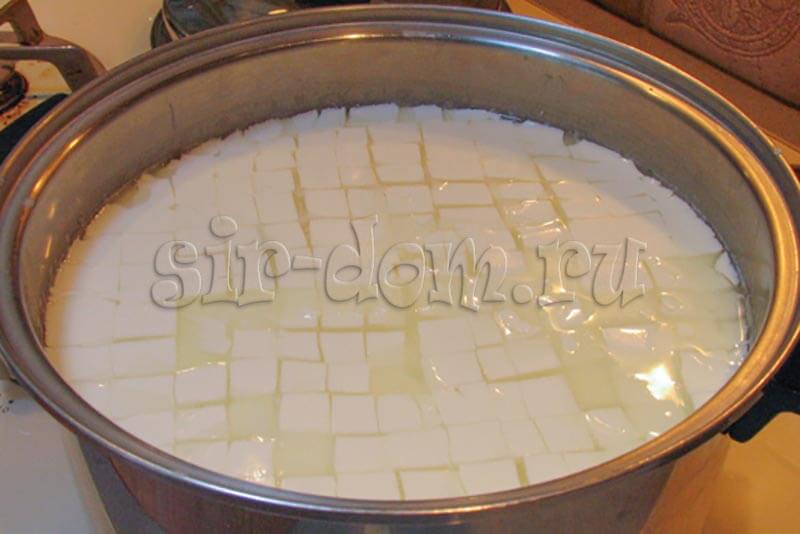 рецепт приготовления пивного сыра - разрезаем сгусток