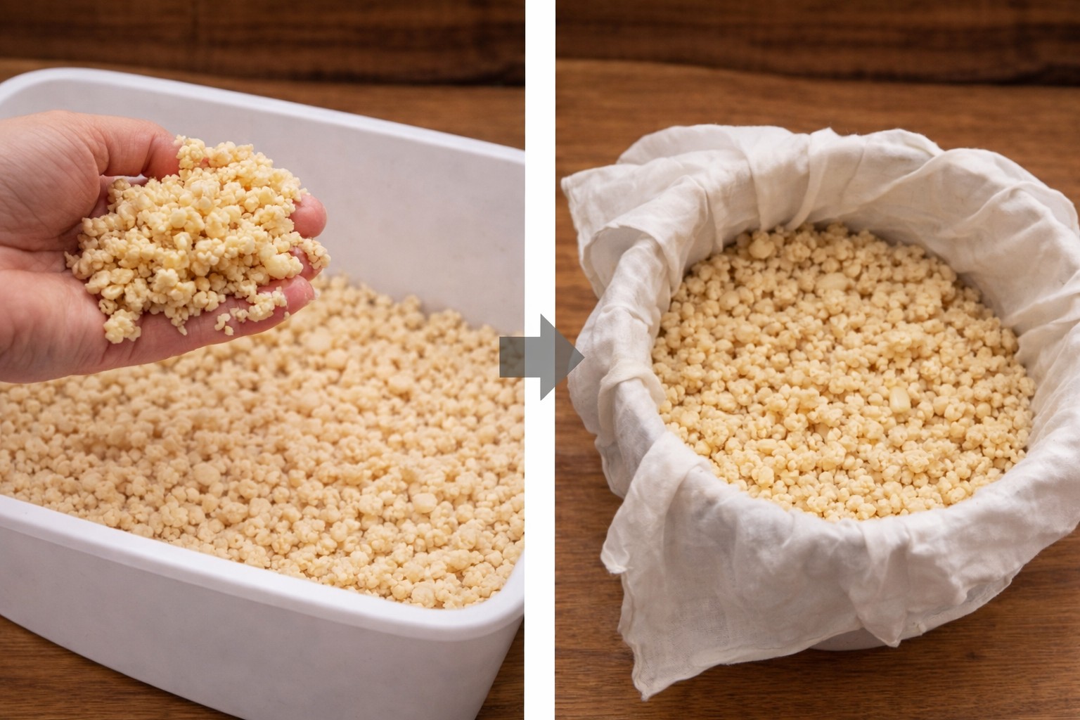 перекладываем сырное зерно - рецепт пивного сыра